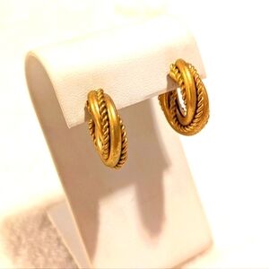 Vintage Elegant Goldtone Textured Hoop Pierced Earrings